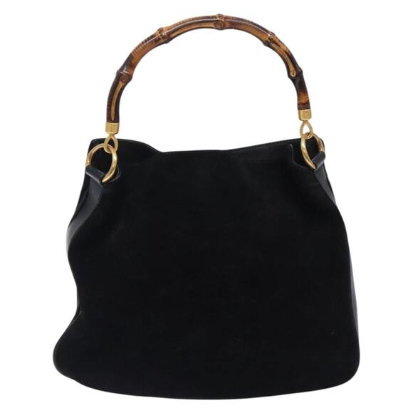 GUCCI Bamboo Hand Bag Suede Black Gold 001 1014 001 1014 - Picture 3 of 12